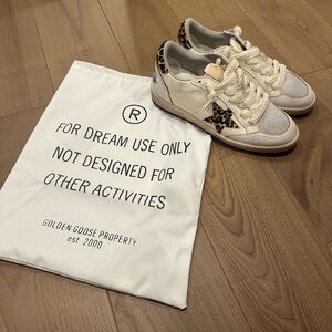 Golden Goose White and Leopard Print Sneakers